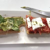 Avocado toast & the tomato queso fresco toast. Divine at Vegan Bombon in Alicante