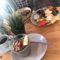 Breakfast plate (good!) and Ayurveda porridge (very bland) at Mana - Schöneberg in Berlin
