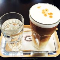Hazelnut latte macchiato with coconut milk at Mcc Cafe in Celje