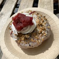 Filled Donut with beerot and apple   at Bite Me Cafe in Madrid