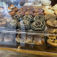 Available pastries and donuts  at Bite Me Cafe in Madrid