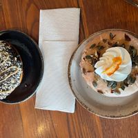 Chocolate peanut butter and pumpkin flavoured donut   at Bite Me Cafe in Madrid