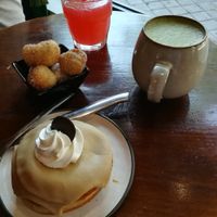 Toffe donut & Matcha Latte at Bite Me Cafe in Madrid