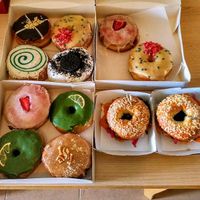 Donut and bagel variety at Bite Me Cafe in Madrid