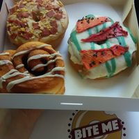 Miso caramel bacon, Watermelon lime and cinnamon roll at Bite Me Cafe in Madrid