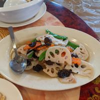 Sauteed lotus root and mixed vegetables at Ring Zhi Vegetarian Restaurant in Kepong