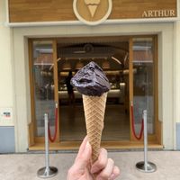 From the outside, vegan chocolate ice cream  at Arthur Ice Cream in Bratislava