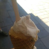 Pistacia on the bottom, cappucino and lichi.all vegan! at Arthur Ice Cream in Bratislava