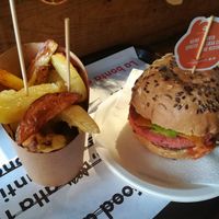 Yucatan burger and chips combo at Mercato Centrale Roma in Rome