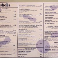 Menu at Shells in Strandhill