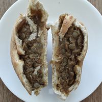 vegan lentil hand held pie (inside). at Peasant Pies Cafe in San Francisco