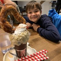 One very happy boy! With a Vegan milkshake!!! at The Street Eatery in Calgary