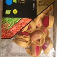 Vegan tortellini made from red lentils, lemongrass, and moringa  at Fischer Mühle BioMarkt  in Fellbach