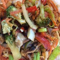 Stir-fried vegetables with rice — all organic  at Fischer Mühle BioMarkt  in Fellbach