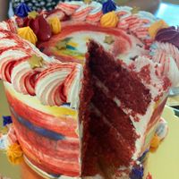 Red Velvet birthday cake was awesome! at Bananarama Bakery in Pahoa