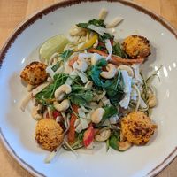 Butterbean fritters with a courgette and noodle summer salad at The Old Bridge Inn in Aviemore