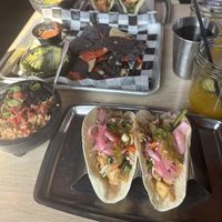 Crispy tofu tacos, beans and rice  at Diego's in Newport