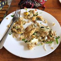 All the egg we had to pick out from our tofu spring rolls that had no tofu in them at Thien Phu Hostel in Phong Nha