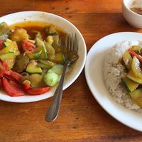 Garlic vege stir fry that had no garlic in it, was soaked in oil at Thien Phu Hostel in Phong Nha