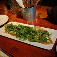Scallion pancakes with avocado and arugula (B) at LuAnne's Wild Ginger - Franklin in Brooklyn