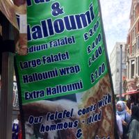 Look for this sign at Falafel Hummos and Salad Wrap - Market Stall in East London