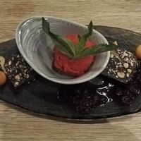 vegan desert, "snickers" praline with ice at Tabula Rasa in Aschaffenburg