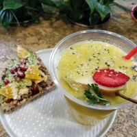 Salty waffle with juice at VanFruct Campineanu in Bucharest