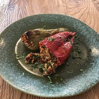 Stuffed peppers with sunflower seeds and celery at Cafe Parallel 43 in Sofia