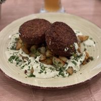 Lentil patties with roasted potatoes and wasabi sauce - Café Alter Markt, Euskirchen  at Cafe Alter Markt in Euskirchen