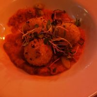 Rice Ball and kimchee cream with mushrooms at Strange Town in Milwaukee