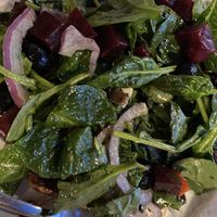 Huge salad (we split between plates) fresh blueberries, roasted pecans and beets. Yumm at River Rock Roasting Company in La Verkin