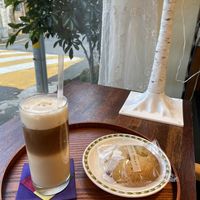 Vanilla latte with soy milk + basil and sweet potato cookie at Oktoga - 옥토가 in Busan