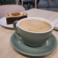 Oat cappuccino with Biscoff cake at Eden Project in St Austell