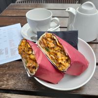 Jackfruit wrap from the breakfast menu at Wulf & Lamb Chelsea in London