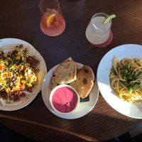 Open Burrito, beetroot hummus, linguini #Veganuary at Wulf & Lamb Chelsea in London