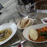 Mushroom pasta / smoked tofu baos / pie at Wulf & Lamb Chelsea in London