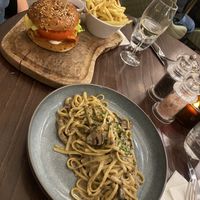 Creamy Mushroom Pasta & Tofu Burger  at Wulf & Lamb Chelsea in London