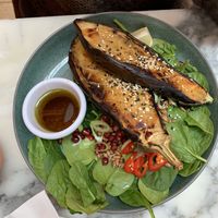 Glazed miso aubergine  at Wulf & Lamb Chelsea in London