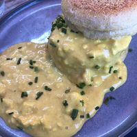 “Scrambled tofu” - salty but not eggy  at Wulf & Lamb Chelsea in London