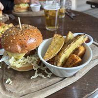 Truffle Burger and chips!  at Wulf & Lamb Chelsea in London