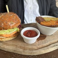 Wulf Burger and chips  at Wulf & Lamb Chelsea in London
