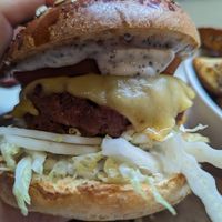 Truffle burger up close at Wulf & Lamb Chelsea in London