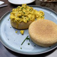 Tofu scrambled English muffinns  at Wulf & Lamb Chelsea in London