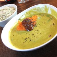 Green coconut curry with sweet potato mash.  at Wulf & Lamb Chelsea in London