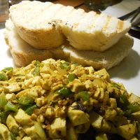 "Vegan Delight Breakfast" (scrambled tofu with bell pepper and chili) at The Cafe With No Name in Kathmandu