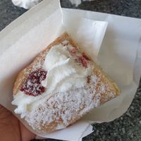 Cream and jam vegan donut at La Panella in Preston