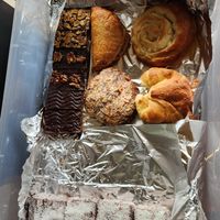 Lamington, caramel slice, walnut slice, almond slice, almond croissant, apple scroll, apple pie at La Panella in Preston