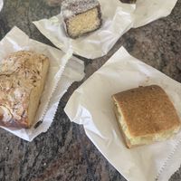 Almond croissant, lamington, walnut slice and apple slice   at La Panella in Preston