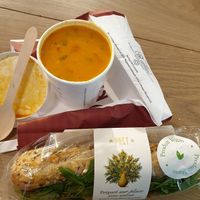 Vegan sandwich and veggie soup at Pret A Manger - Gare de Lyon in Paris