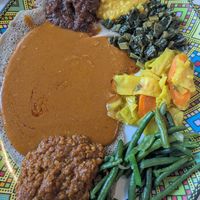 Veggie platter plus shiro wat at Addis Ababa in Rochester